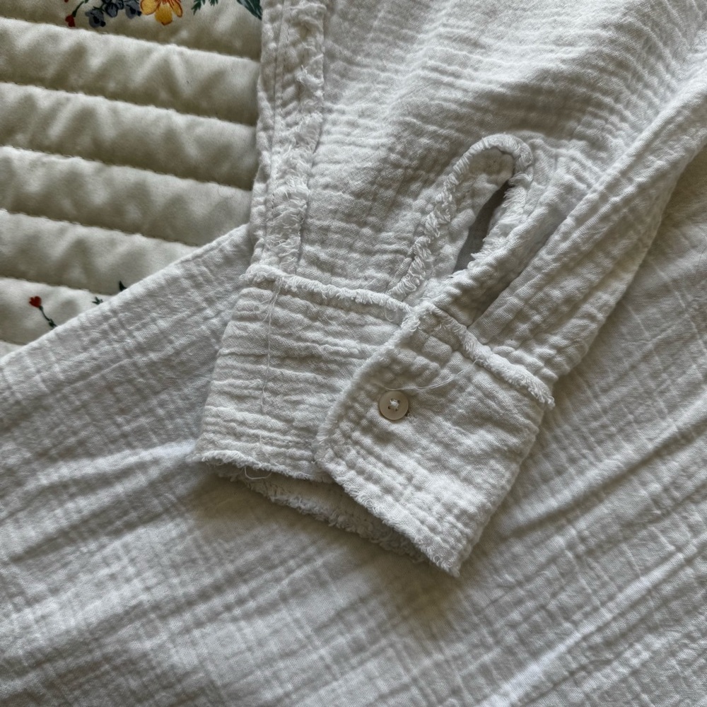 Aerie Oversized Button Down Shirt, White Cotton Lightweight Cover Up – Large - Picture 6 of 7